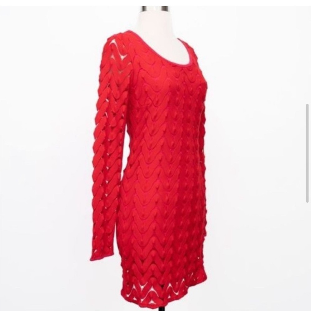 Red Ribbed Ruffled Mini Sweater Dress - Picture 6 of 9